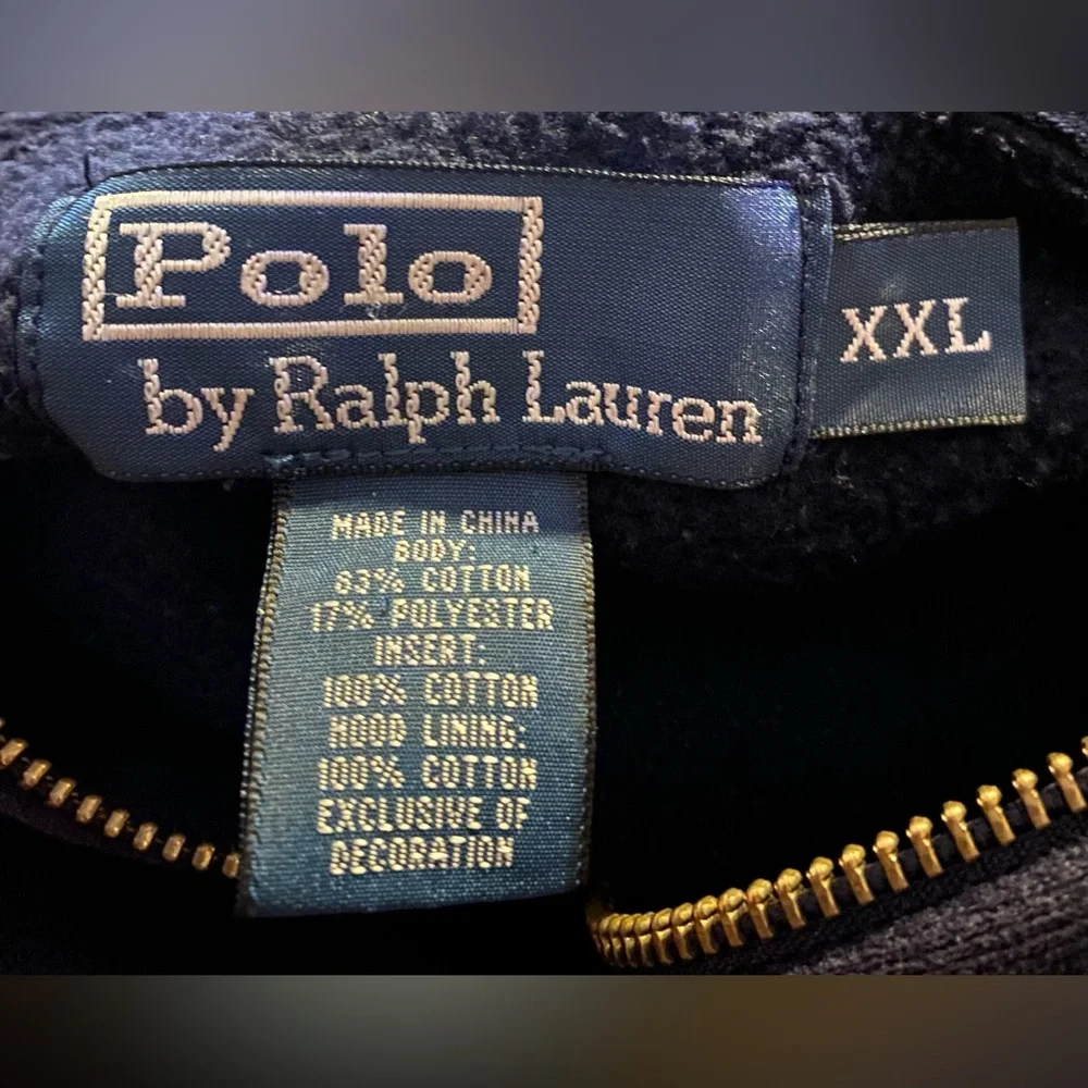 VTG Y2K Polo Ralph Lauren Big Pony Navy Plaid Lined Full Zip Hoodie Mens Sz 2XL